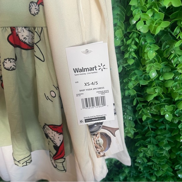 Disney Star Wars Girls 4/5 Yoda White and Green Christmas Dresses 2pc NWT - Picture 6 of 9